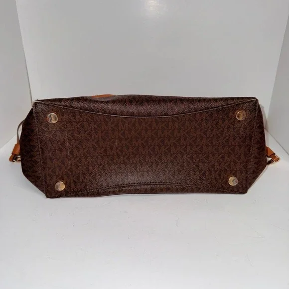 Michael Kors Women's Tote Bag Brown MK Logo Leather Trim Large - Picture 4 of 16